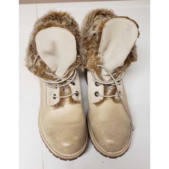 Timberland Women's Beige Ankle Boot Faux Fur Lined Suede Leather Sz 8M PO Good - Picture 10 of 14